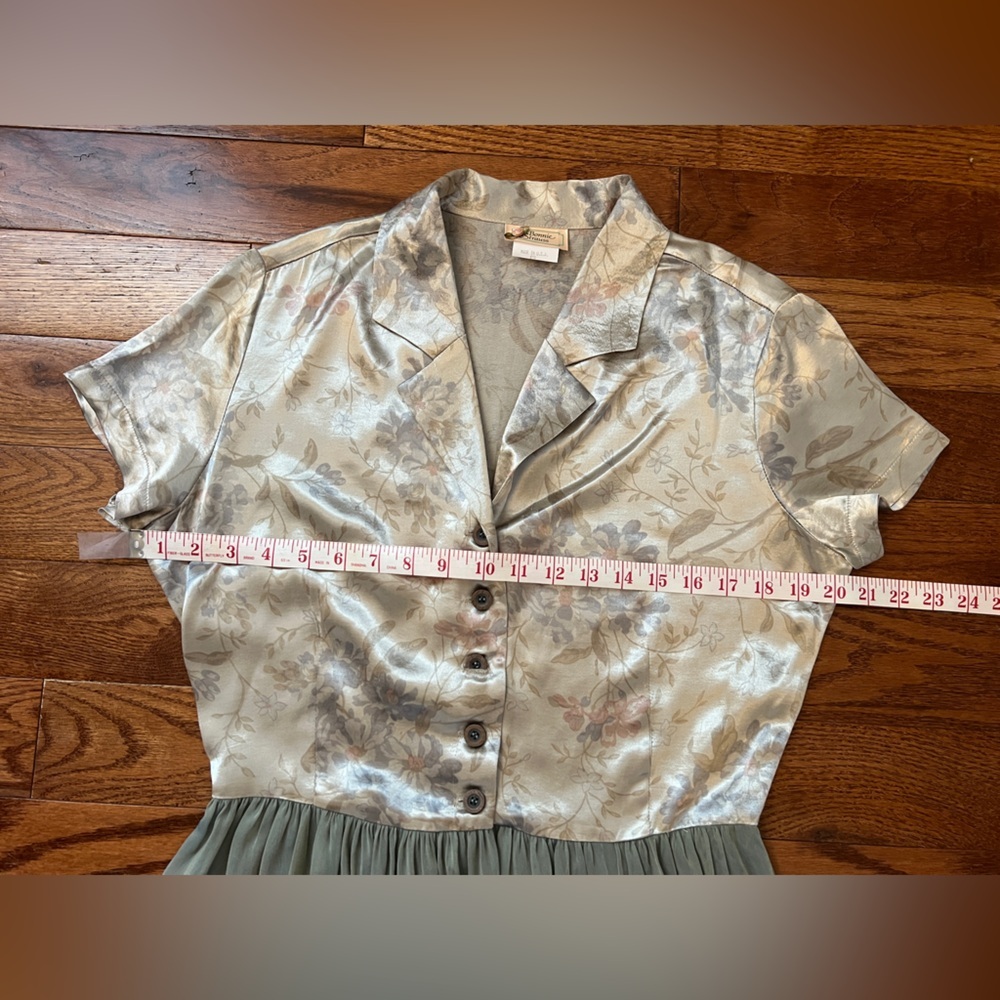 Bonnie Strauss Vintage 80s Satin Button Front Shirt Chiffon Dress With Slip Sz 8 - Picture 10 of 13